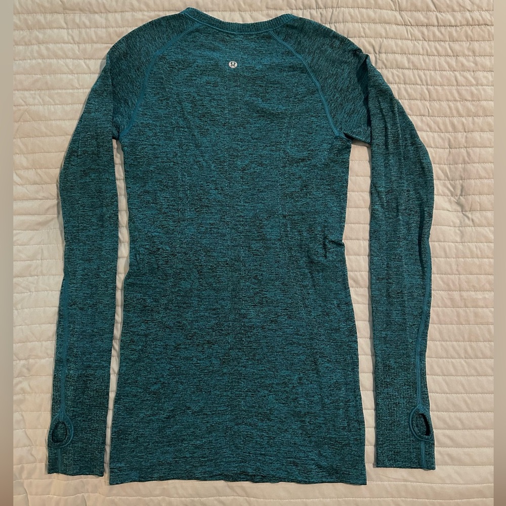 Lululemon Swiftly tech blue / green heathered with black long sleeve crew